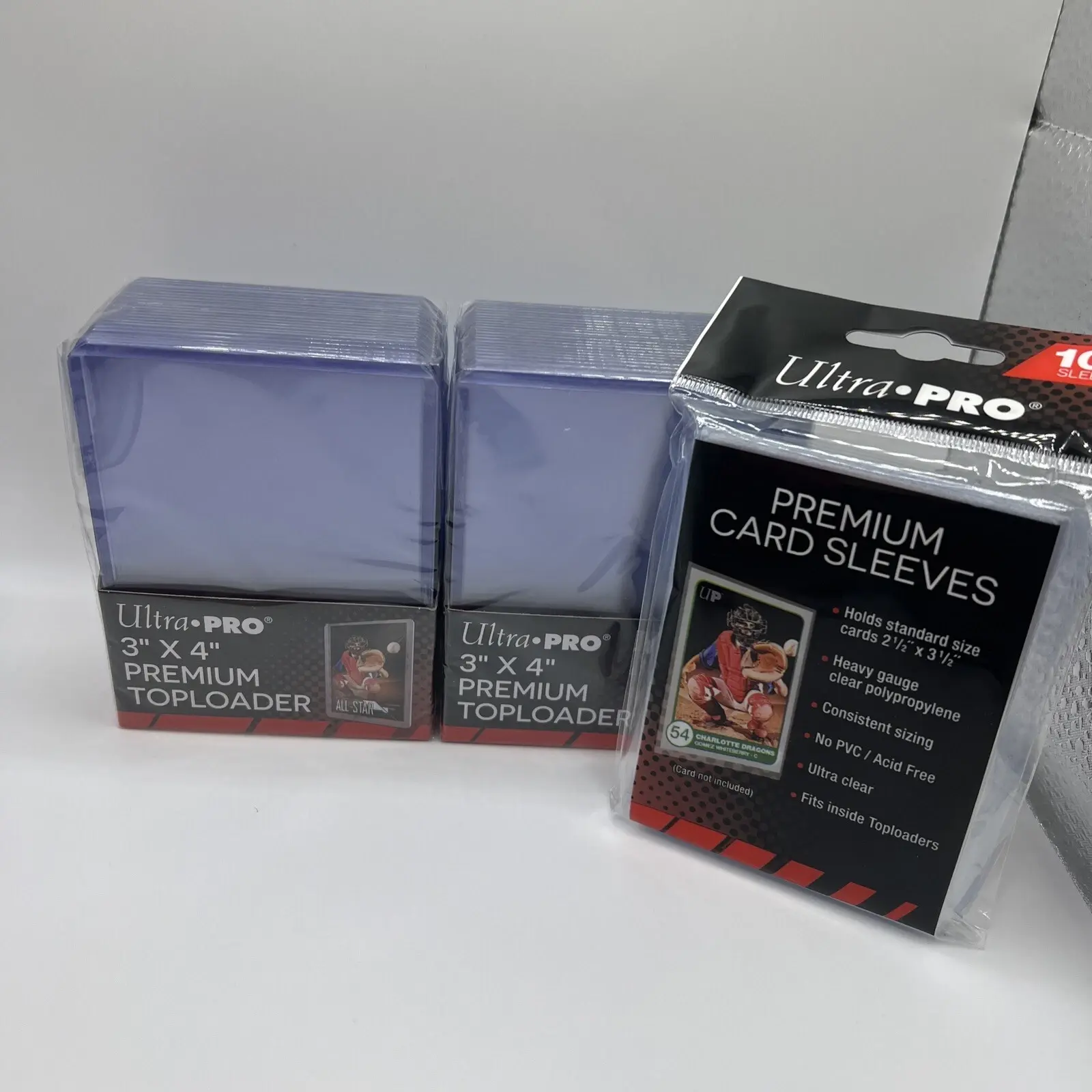 Ultra Pro 3X4 PREMIUM Toploaders 35pt 2 Packs of 25 and 100 PREMIUM soft sleeves