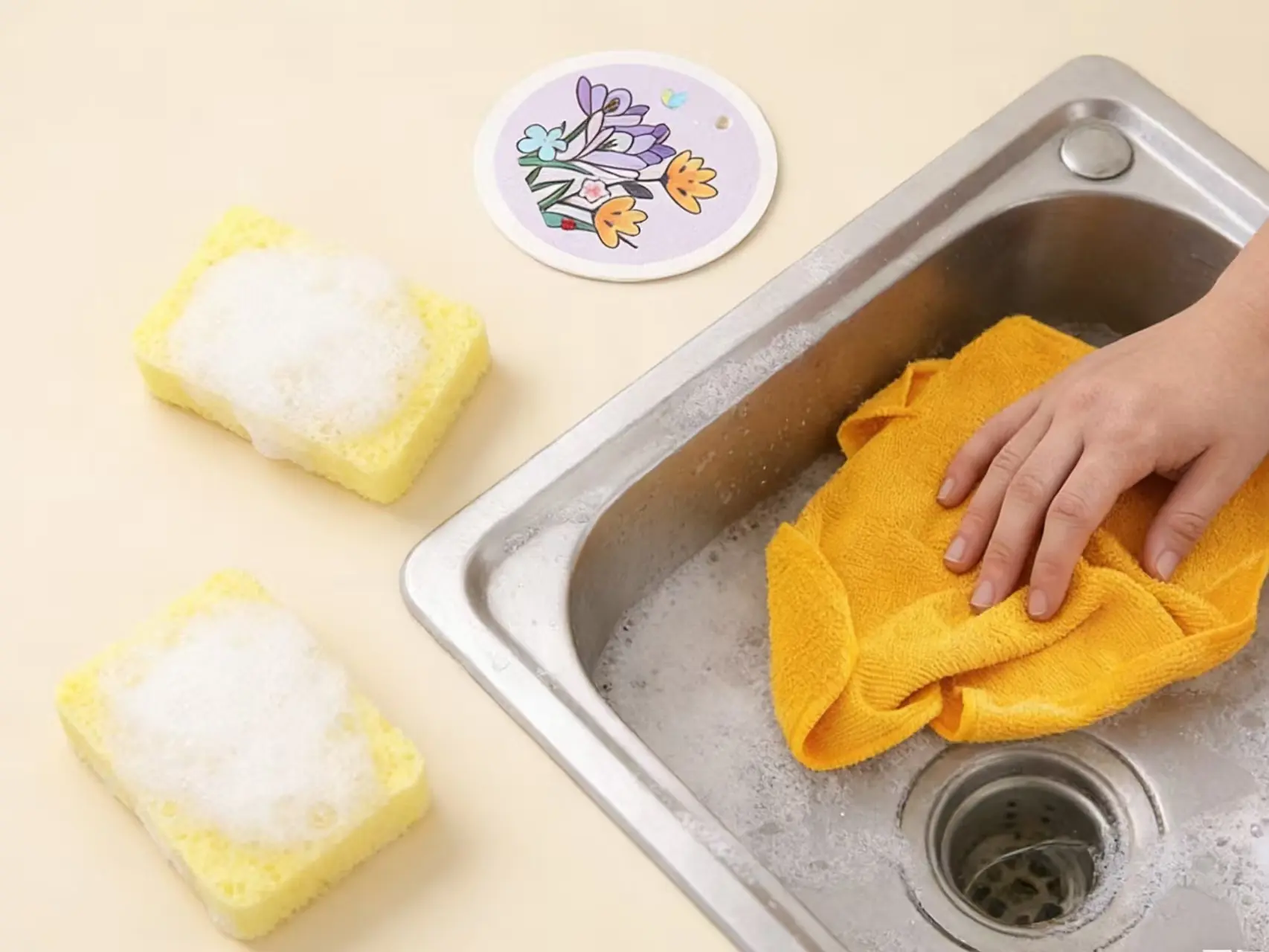 Cleaning cloth set, 3 pieces of compressed sponge cleaning cloths, 3 pieces of sponge cleaning cloths, and 5 pieces of cleaning cloths combination package.