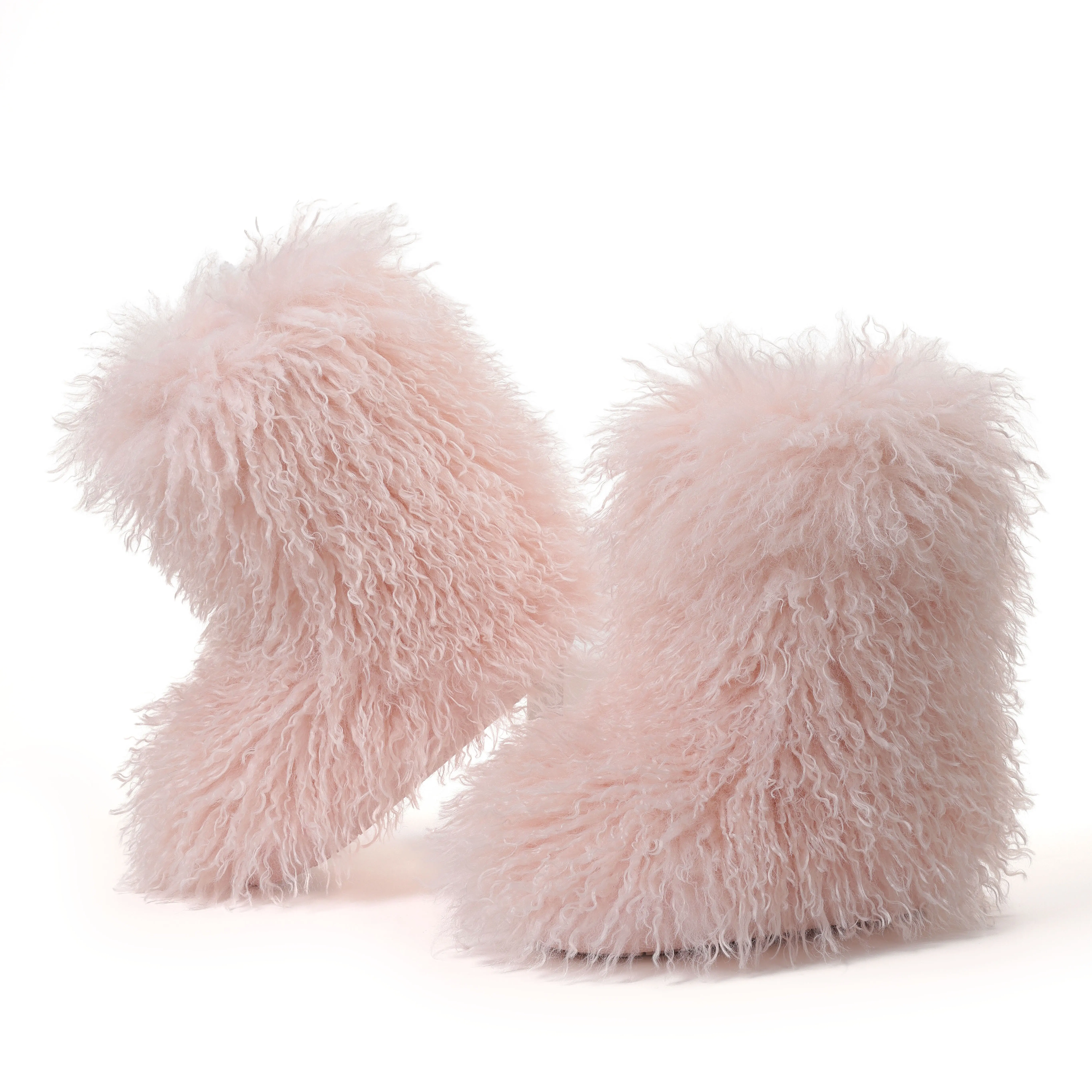 Womens Curly Faux Fur Snow Mid Calf Boots Round Toe Flat Heel Fuzzy Fluffy Fashion Warm Comfortable Outdoor Party Dress Trendy Boots