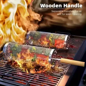 3-Piece Stainless Steel BBQ Set, Includes Grill Rack, Hook, Fork, Wooden Handle, Heavy-Duty Portable Outdoor BBQ, Ideal for Gas/campfire