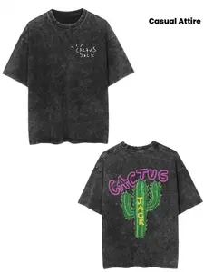 Men's & Women's Oversized 100% Cotton T-Shirt - Cactus Jack Logo & "Look Mom I Can Fly" Print - Retro Washed Black Vintage Streetwear Tee - Unisex Casual Short Sleeve Round Neck Top for Concerts & Casual Attire, Halloween, Mens Tshirt, Christmas