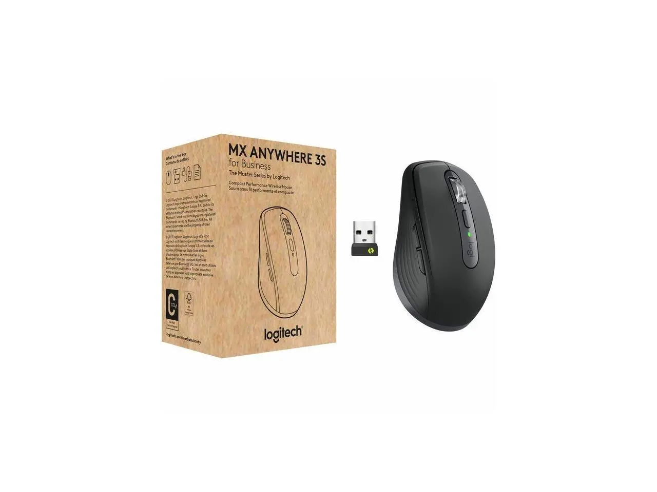 Logitech MX Anywhere 3S for Business - Wireless Mouse - Darkfield - Wireless - Bluetooth - Rechargeable - Graphite - USB Type C - 1000 dpi - 6 Button(s) - 4 Programmable Button(s)