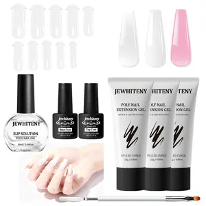 JEWHITENY Poly Extension Gel Nail Set Clear White Pink Poly Nail Gel With Base Coat Top Coat for Finger Art and Home DIY French Manicure Need U V Lamp Curing