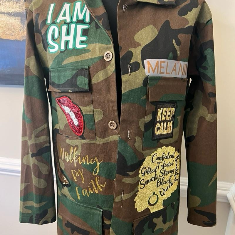 Womens Camo Jacket with Patches Casual