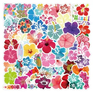 Hibiscus Flower Pattern Sticker, Floral Pattern Sticker, 60pcs/set Colorful Waterproof Graffiti, DIY Decorative Decals for Laptop, Mobile, Luggage, Water Bottle