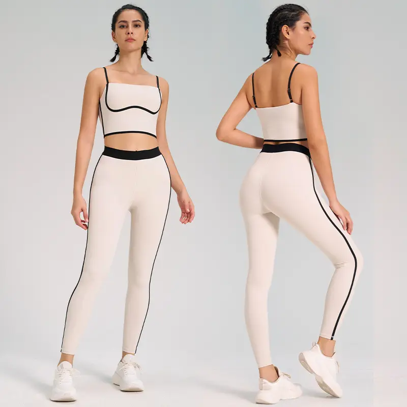 European and American cross-border sports yoga set two-piece set nude double-sided grinding outdoor running fitness suspender yoga suit
