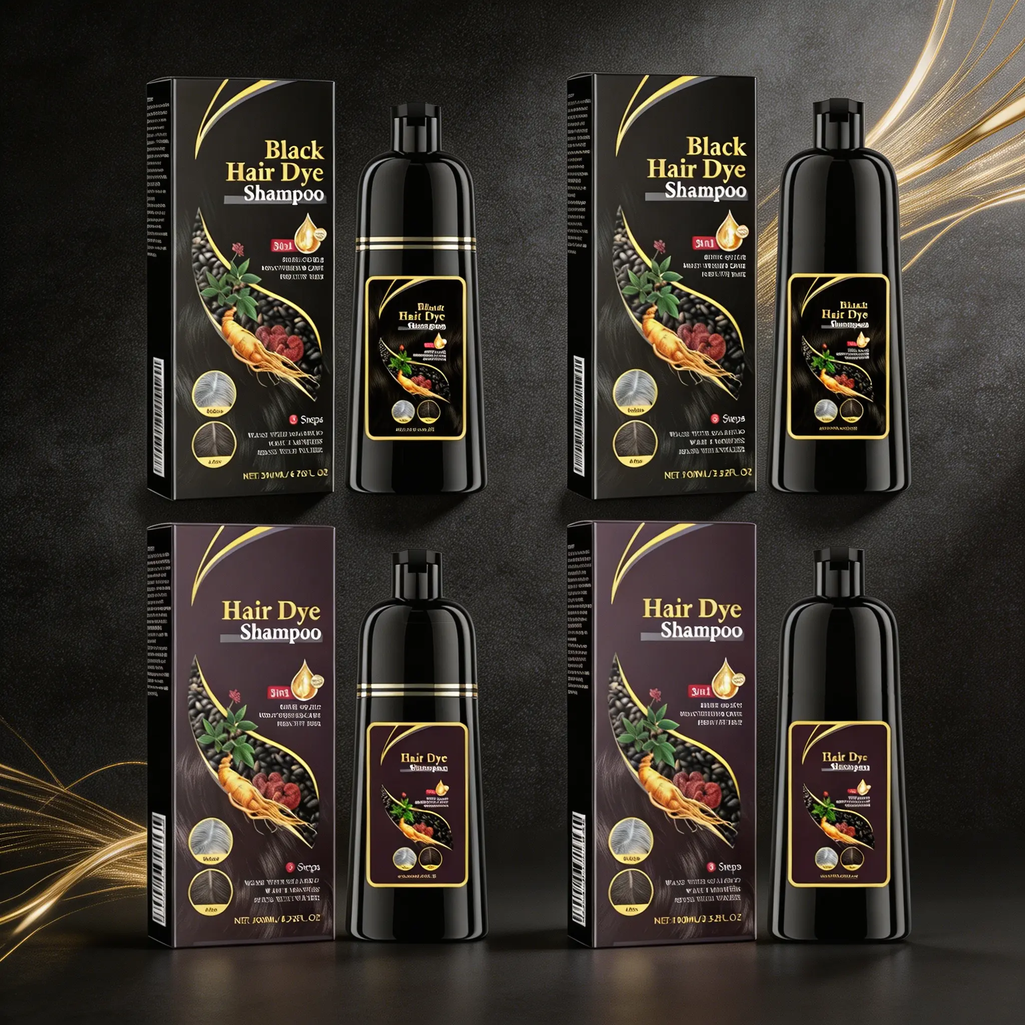 Black Hair Dye Shampoo 100ml – 3-Step Easy Home Hair Color – Covers Gray Hair, Darkens & Nourishes – Ammonia-Free, Gentle Formula – Natural Black Shade – Quick & Mess-Free Hair Coloring