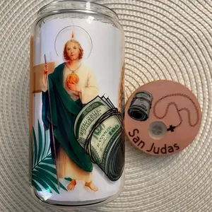 San Judas 16oz glass can (sublimated design with custom lid)