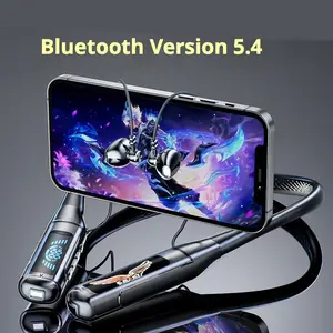 Low Latency Neckband Earbuds with LED Dual Display, Magnetic Earbuds, Silicone Collar, Bluetooth & TF Card Dual Mode High Quality Headphones Audio wireless headphones
