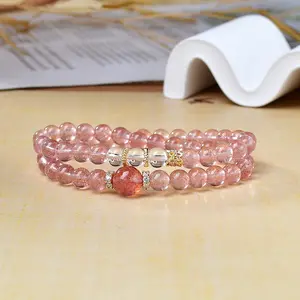 Strawberry Quartz 2-Loop Bracelet, Love & Luck Healing Crystal