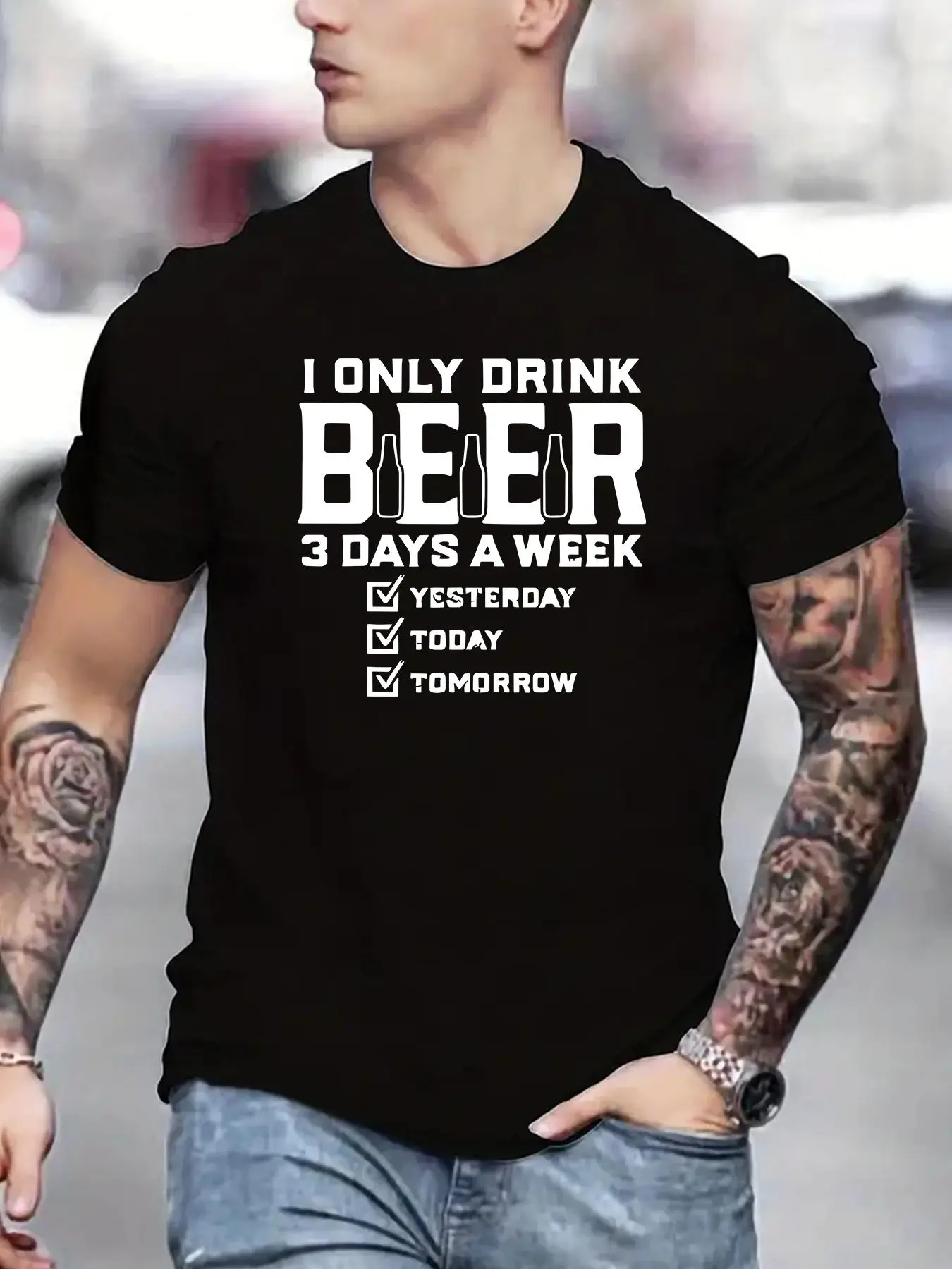 Men's Regular Fit Letter Print Round Neck Tee, Crew Neck Short Sleeve T-shirt, Summer Clothes, Casual Comfy Streetwear for Summer, Graphic Tees, Comfo