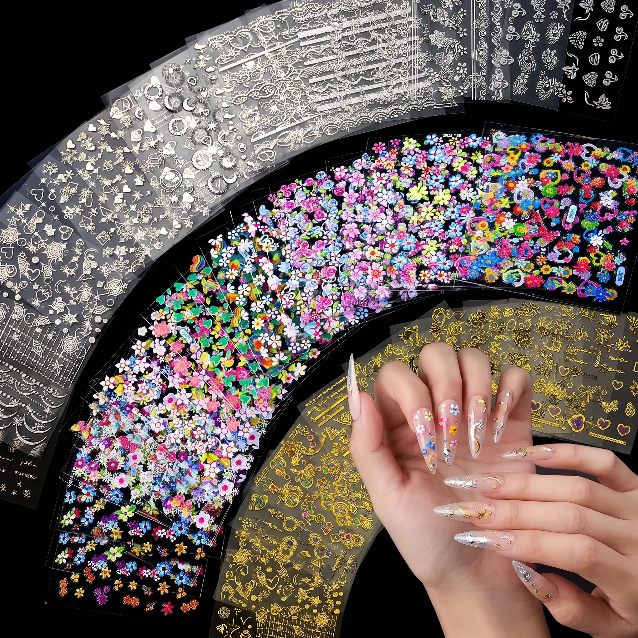 30 Sheets Colorful Cute Daisy, Floral, Heart, Flower Nail Art Stickers Decals, 3D Self Adhesive Supplies, Design Decoration Accessories for Women and Girls