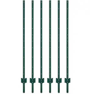 5 ft Heavy Duty u-Post Metal Fence Posts, No Digging u-Channel Stakes, Pack of 6, Powder Coated Steel for Garden Yard Farm Fencing, Green