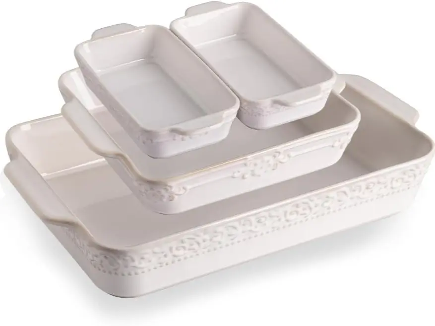 Sweejar Ceramic Casserole Dishes Set of 4, Rectangular Oven-Safe Bakeware with Handles, Versatile Lasagna Pans for Roasting, Gratin