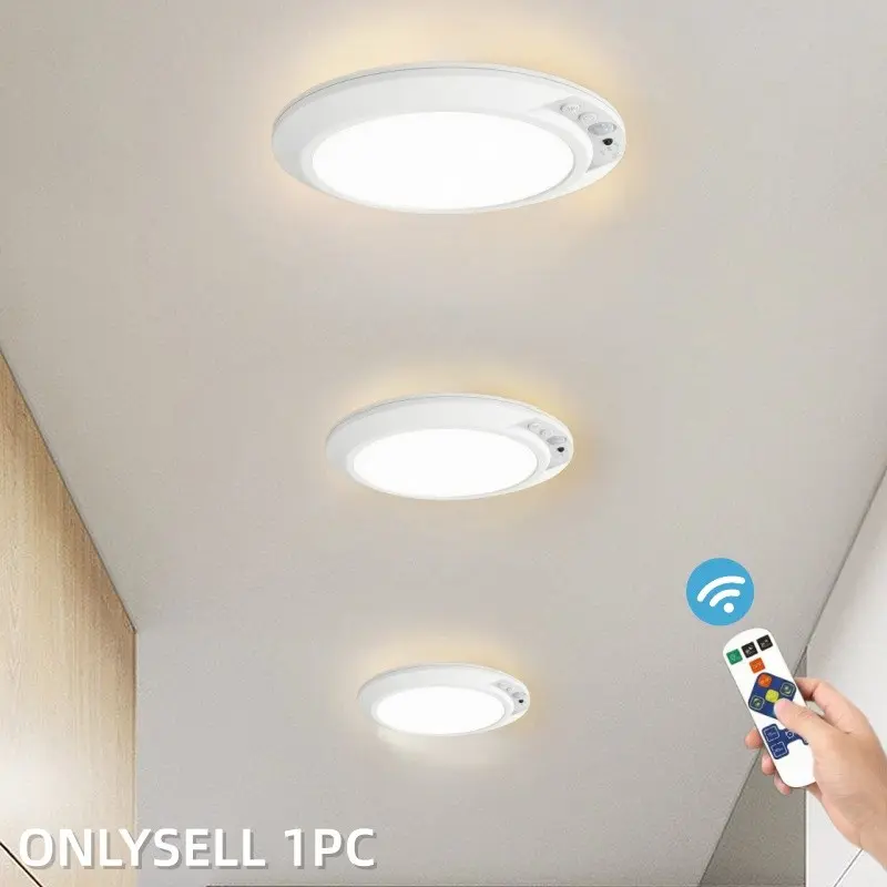 Human Motion Sensor Ceiling Light, Smart IR Remote, No Wiring, Auto Brightness, Delay Off, Timer, Adjustable Color Temp, Type-C Charging