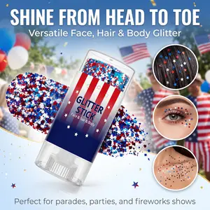 4th of July Glitter Stick | Red, White & Blue Body & Hair Sparkle for Independence Day Party, Festival & Fun Holiday Look