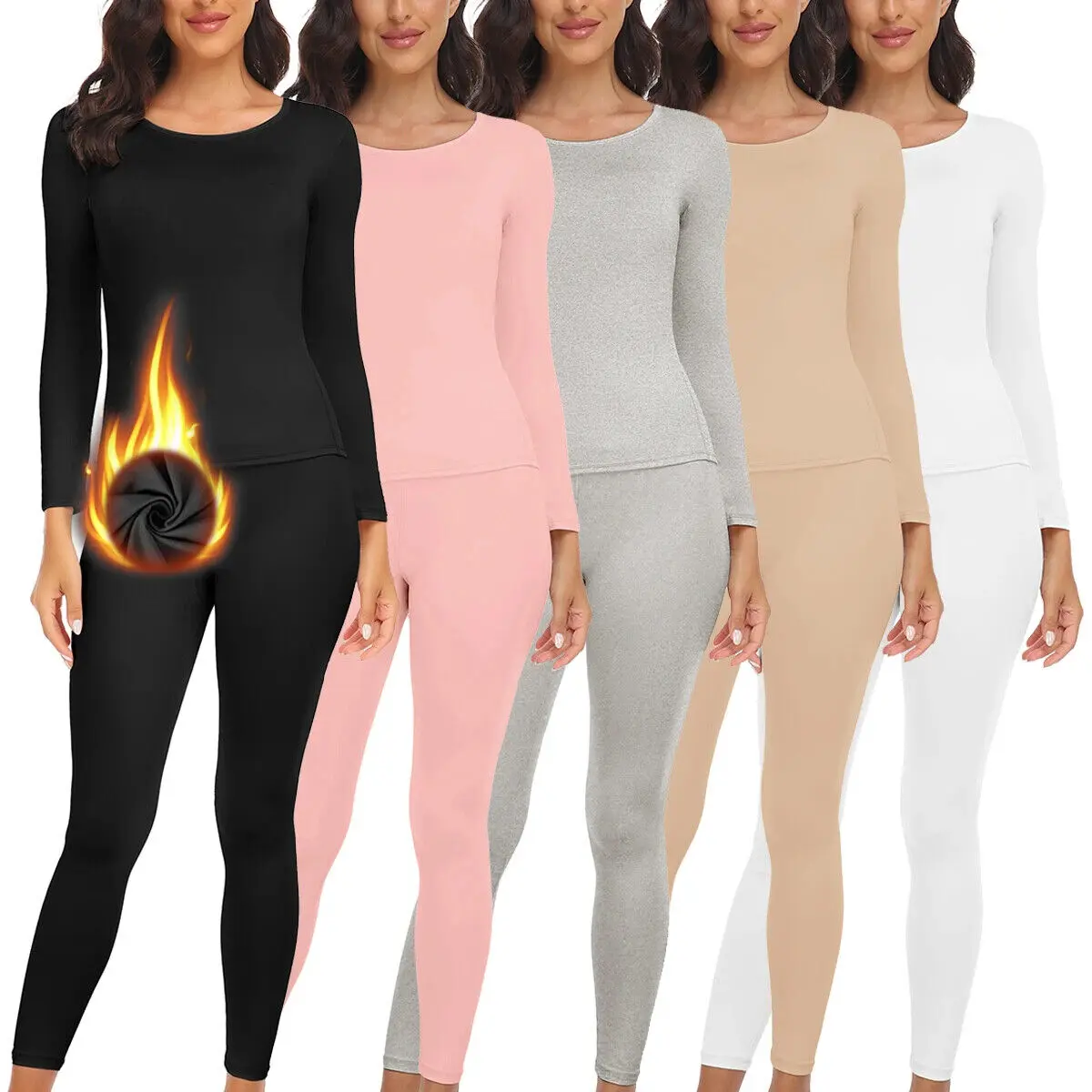 Women's Thermal Underwear Set, Casual Fleece Lined Top and Bottoms, Lightweight Stretchy Long Sleeve Base Layer, Moisture-Wicking Pajamas, Clothes, Minimalist