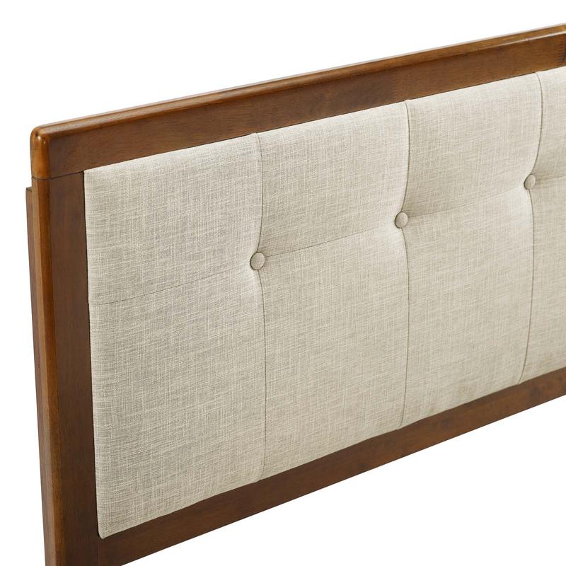 Modway Draper Tufted Queen Fabric and Wood Headboard in Walnut Beige