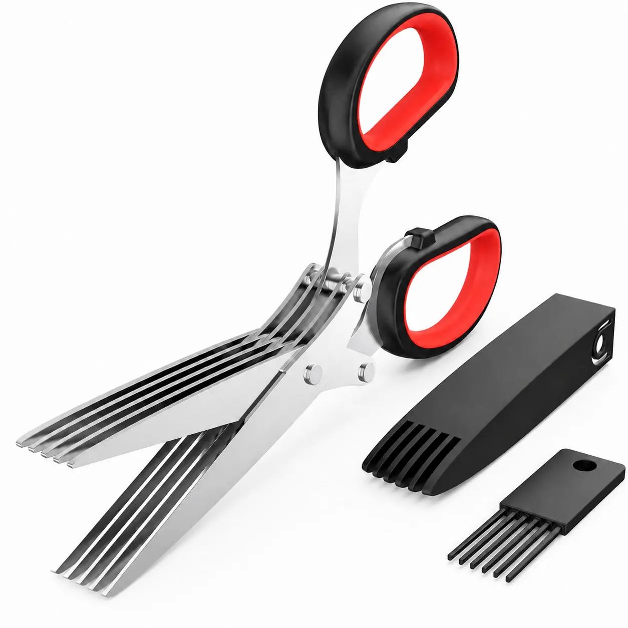 MOMOGILI Stainless Steel Multi-Purpose Herb Scissor Set for Herbs, Lettuce, Cilantro, Dishwasher-Safe, Soft-Grip Handle, Essential Kitchen Cooking Gadget