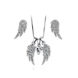 Angel Wings CZ Necklace and Earrings Set