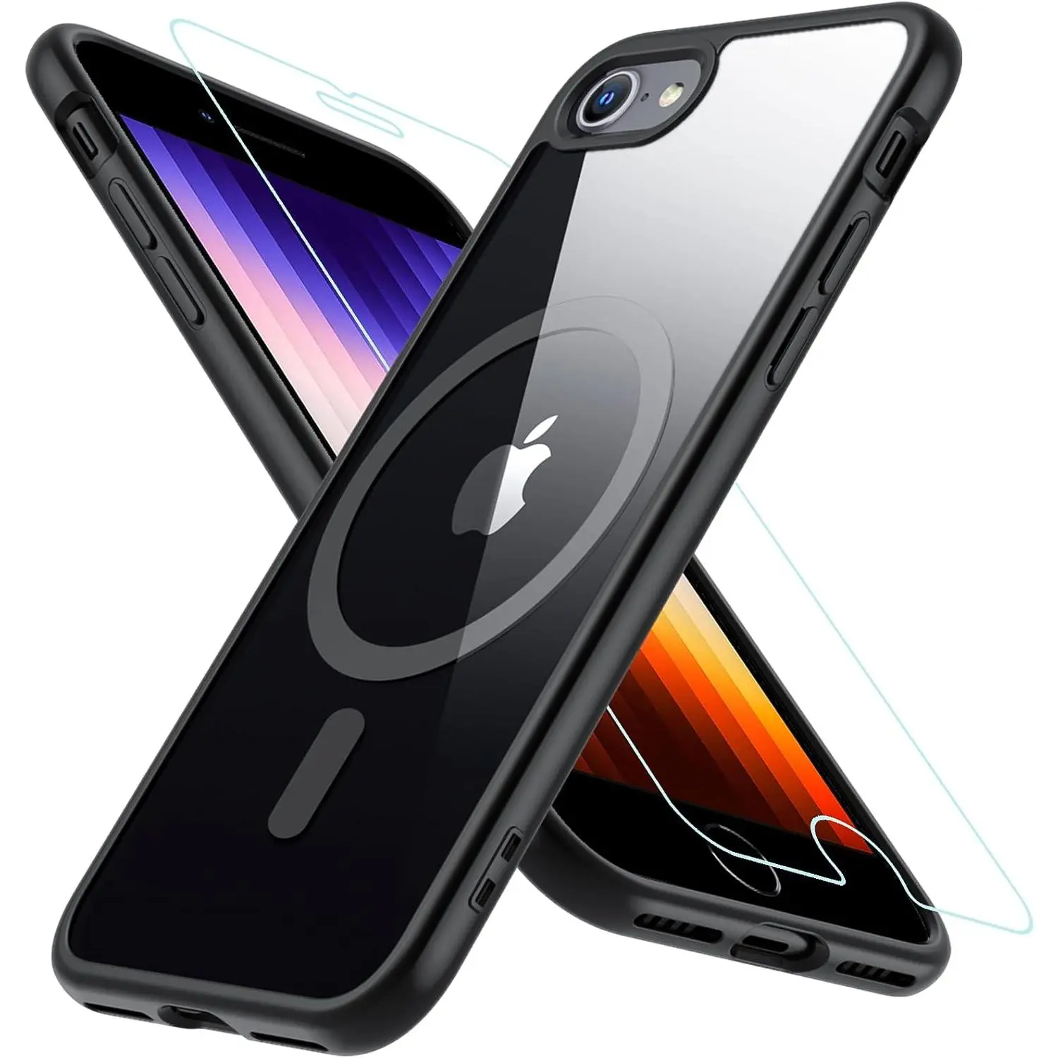 for  SE Case 2022/3rd/2020/2nd Gen , for  8/7 Case with Screen Protector [Compatible with MagSafe], Clear Hard  Cover for Phone 8/SE 3 (4.7"),Black