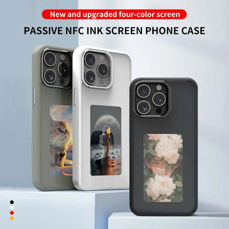 Smart Ink Protective Phone Case for iPhone 13-17 Series, Smart Ink Screen Phone Case NFC E-Ink iPhone Phone Case Frame DIY Custom Image on Phone Case, TPU Smartphone Cover