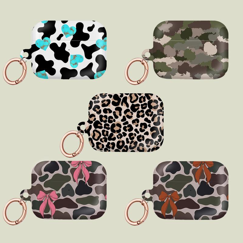 Trendy Cow, Camo & Leopard Print AirPods Case with Keychain – Protective Cover for AirPods Pro 1 2 & Gen 1 2 3 4