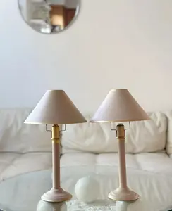 modern glam beige metal taper candlestick holder set with shade