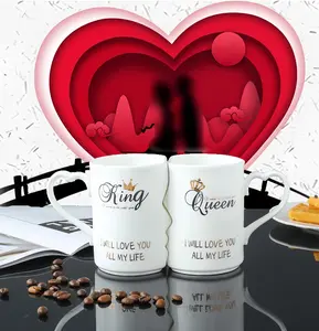 Romantic Kissing Mug Set Good Morning Beautiful Handsome 12 oz Ceramic Reusable Drinkware, a perfect gift for couples, wedding anniversary, birthday, Mother's Day, Women's Day