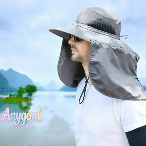 Anygoal Unisex UPF50+ Sun Hat with Neck Flap, Outdoor UV Waterproof Wide Brim Bucket Hat Waterproof Wide Brim Bucket Hat, Breathable Mesh Fishing Hat, Adjustable Outdoor Sun Protection Hat for Hiking and Camping summervibes