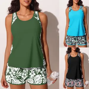 Split two-piece vest bikini plus size swimsuit women's boxers printed tankini fashion swimwear