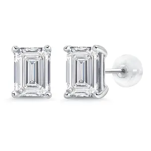 Gem Stone King 14K Gold IGI Certified Lab Grown Diamond Stud Earrings | 4.00 Cttw | Emerald Cut 8X6MM | F-G Color | VS Clarity | Gold Earrings For Women Men
