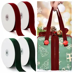 20 yards of red and green velvet ribbon-1 inch wide luxurious glossy satin effect, single-sided elegant woven roll, suitable for gift packaging, bows, holiday decorations, garlands and DIY crafts, rich red and green velvet ribbon, Gift Wrapping Supplies