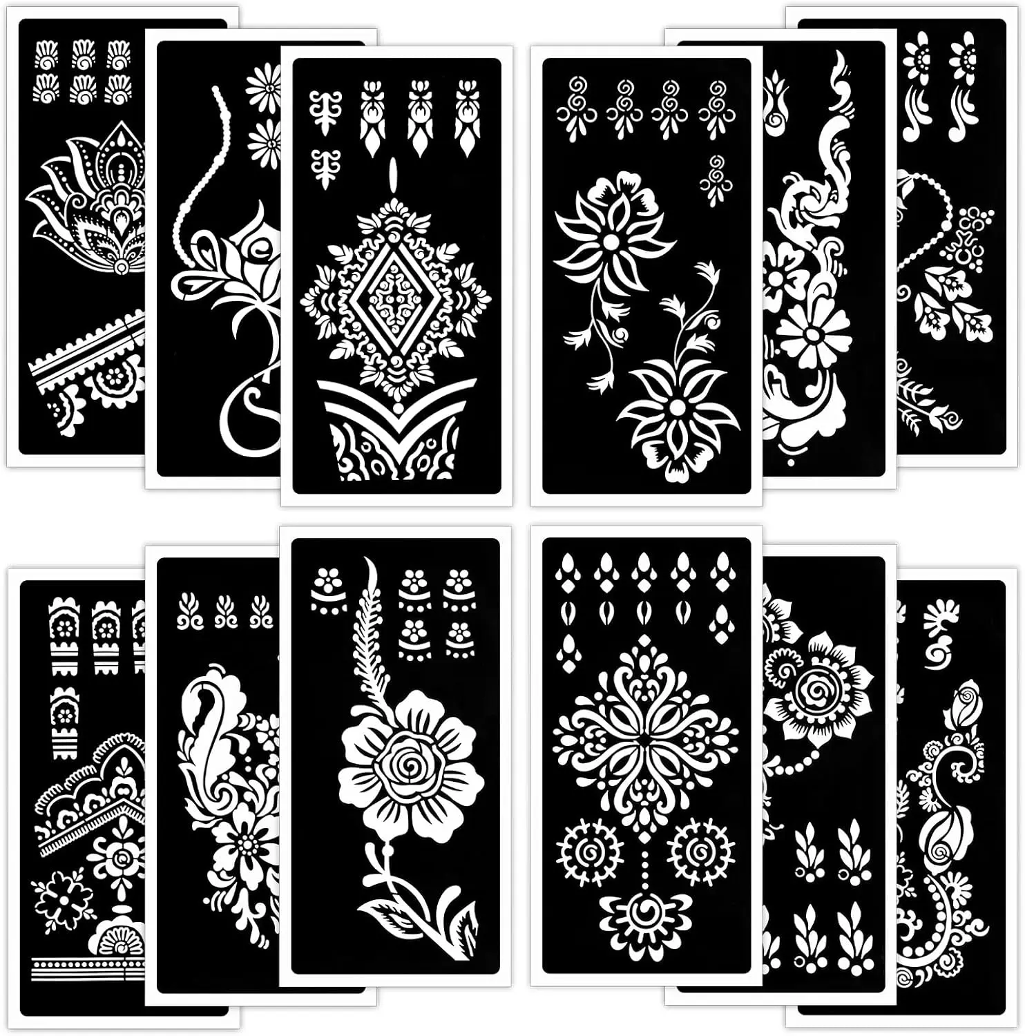 Tattoo Stencils for Kids and Adults - 12 Sheets Henna Kit for Hands, Mehndi, Real Tattoos, and Airbrush