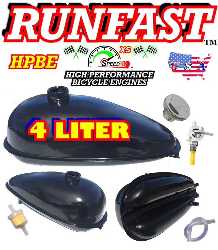 GAS TANK BLACK 4 LITER FOR 2-STROKE 4-STROKE 48CC/66CC/80CC MOTORIZED BIKE
