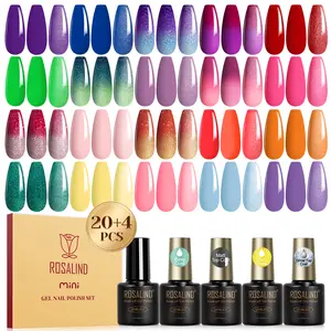 ROSALIND Mini Multicolored Gel Nail Polish Set Temperature Changing Effect Gel with 4Pcs Base Glossy/Matt Glitter Top Coat Use UV Lamp to Dry Manicure Set for DIY Nail Art  at Home Party Gifts