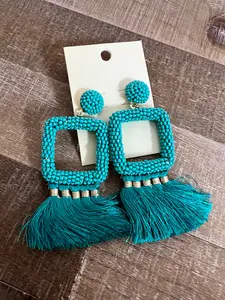 Teal Tassel Earring