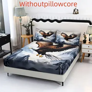 3pc Snow Mountain Eagle Bed Hat Set, Eagle Print Bedding Set, including 1 bed hat and 2 pillowcases, available in multiple sizes. It is a perfect holiday gift for friends and suitable for bedrooms, guest rooms, dormitories, and hotels