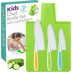 Montessori Toddler Safe Kitchen Knife & Cutting Board Set Kid-Sized Tools for Real Cooking Ages 3+ Life Skills