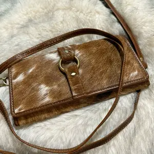 Western Rodeo Trifold Crossbody cowhide Bag with Adjustable Strap and Secure Closure