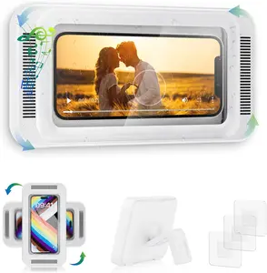 Waterproof Shower Phone Holder with Speaker & Touch Screen Access – Wall-Mounted Bathtub & Bathroom Stand for iPhone & Smartphones