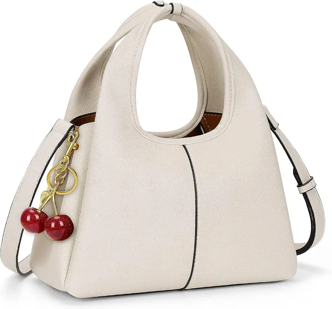 Premium Soft Leather Hobo Tote Bag for Women with Cherry Charm Premium Soft Leather Hobo Tote Bag for Women with Cherry Charm