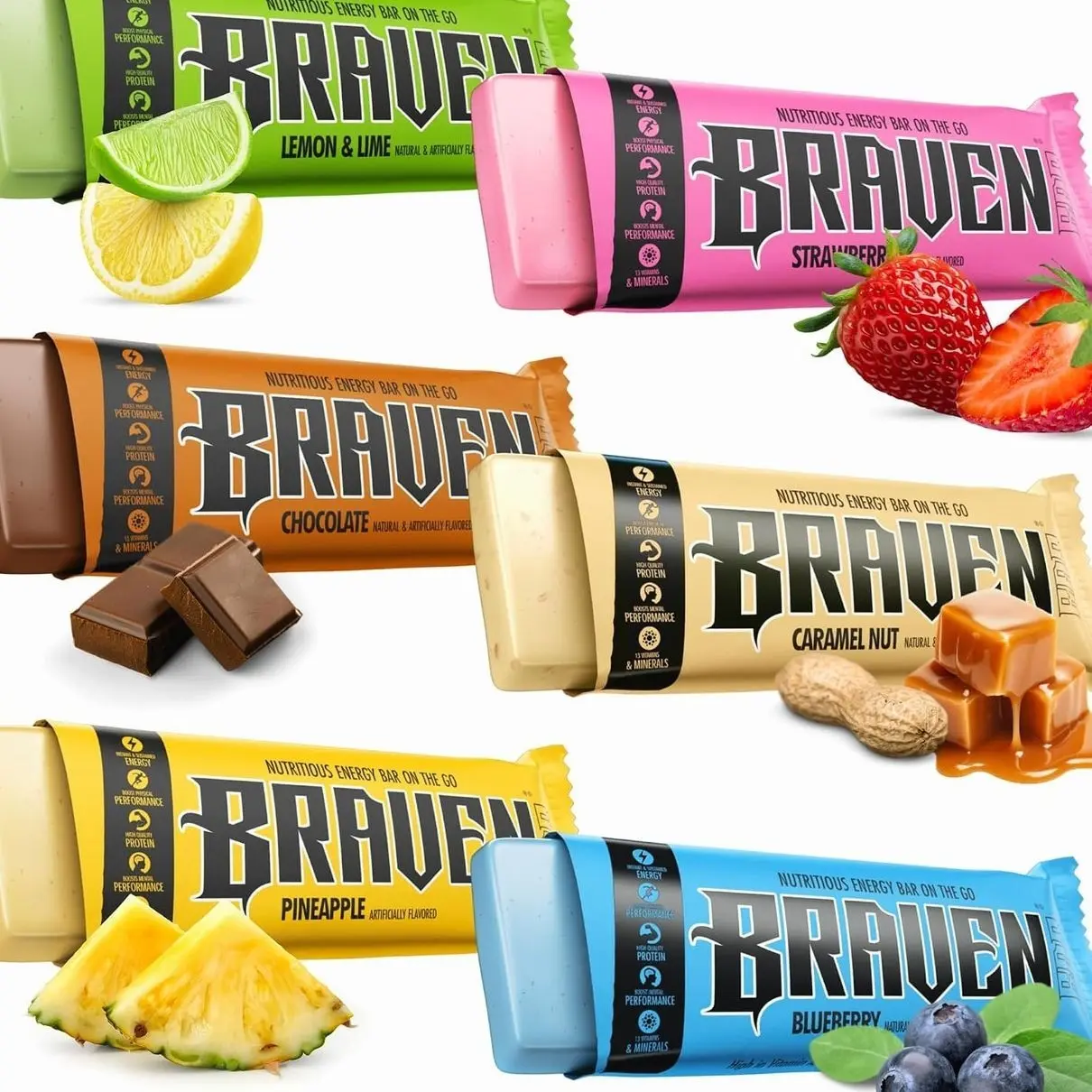 Braven Bar Variety Pack Energy Bars (1.59 oz, Pack of 10) – Energy Chews with 5g Protein – On-the-Go Snacks for Running, Hiking, and Sports