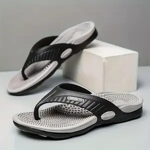 Men's PU Leather Casual Shoe Sandals - Color Block, Breathable, Flat Heel, Massage Footbed Flip Flops for Outdoor Relaxation, Sizes 40-47