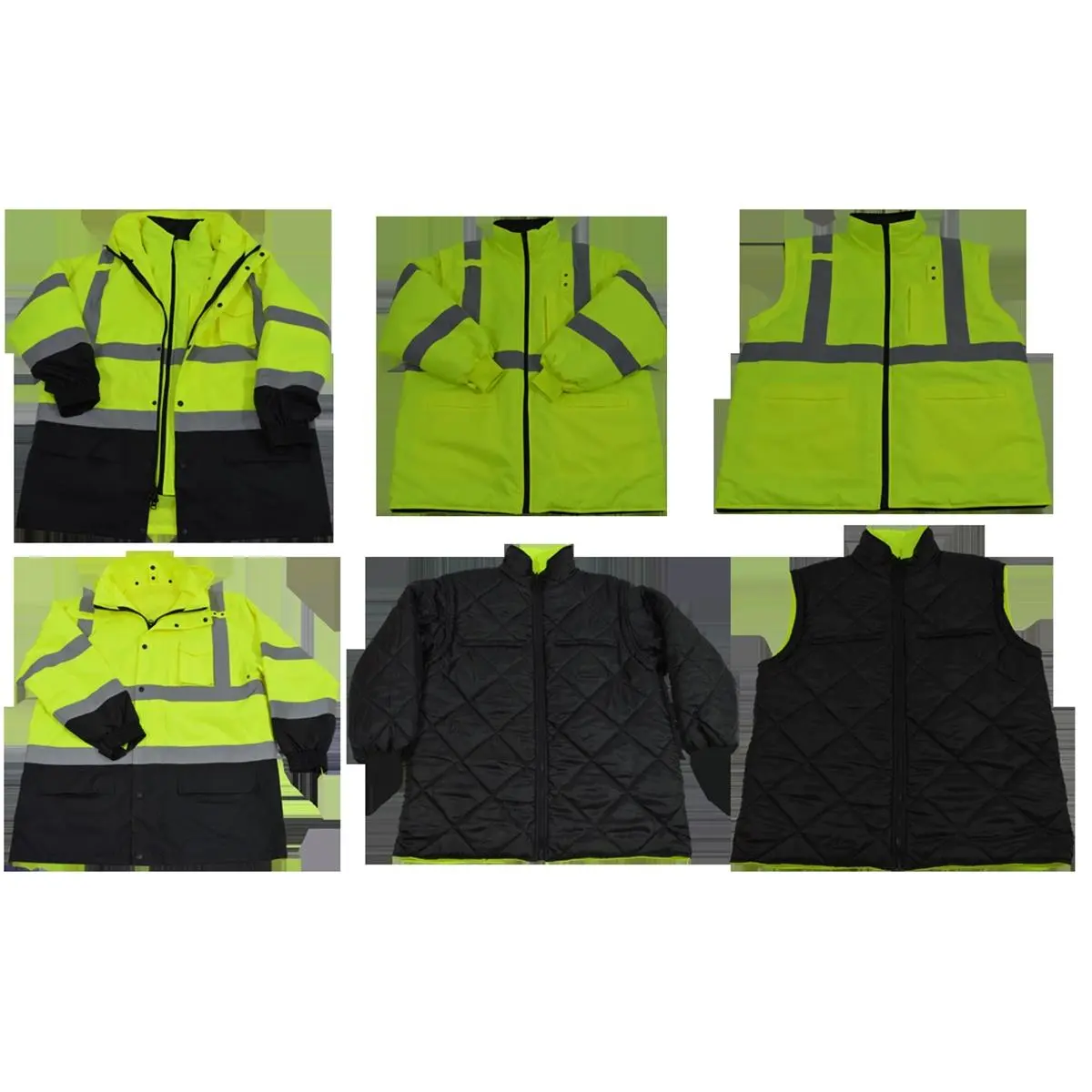 Petra Roc LBPJ6IN1-C3-4X Lime & Black Two Tone Waterproof 6-In-1 Parka Jacket Ansi Class 3 Light Weight Outer Jacket & Thermal Inner Inner Jacket Removable Hood, 4X