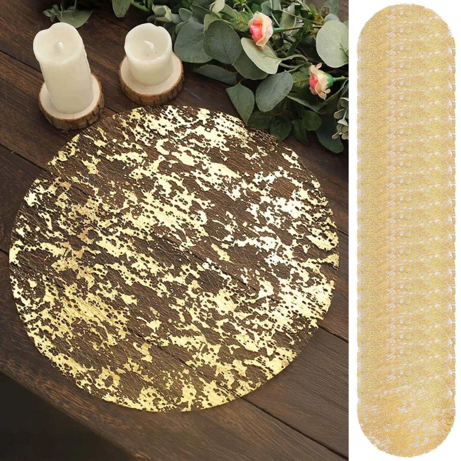 50-Pack Household Placemats - 13" Round Metallic Gold Foil Mesh Disposable Tableware, for Watch Party & Wedding, Wipe with Damp Cloth or Hand Wash, Household Placemat, Indoor