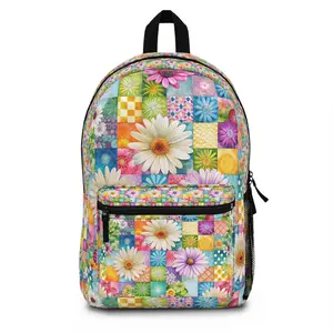 Daisy Patchwork Backpack | Floral Checkerboard School Bag