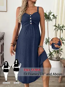 NANCY Maternity Casual Comfortable Solid Color Pleated Button Breastfeeding Camisole Dress