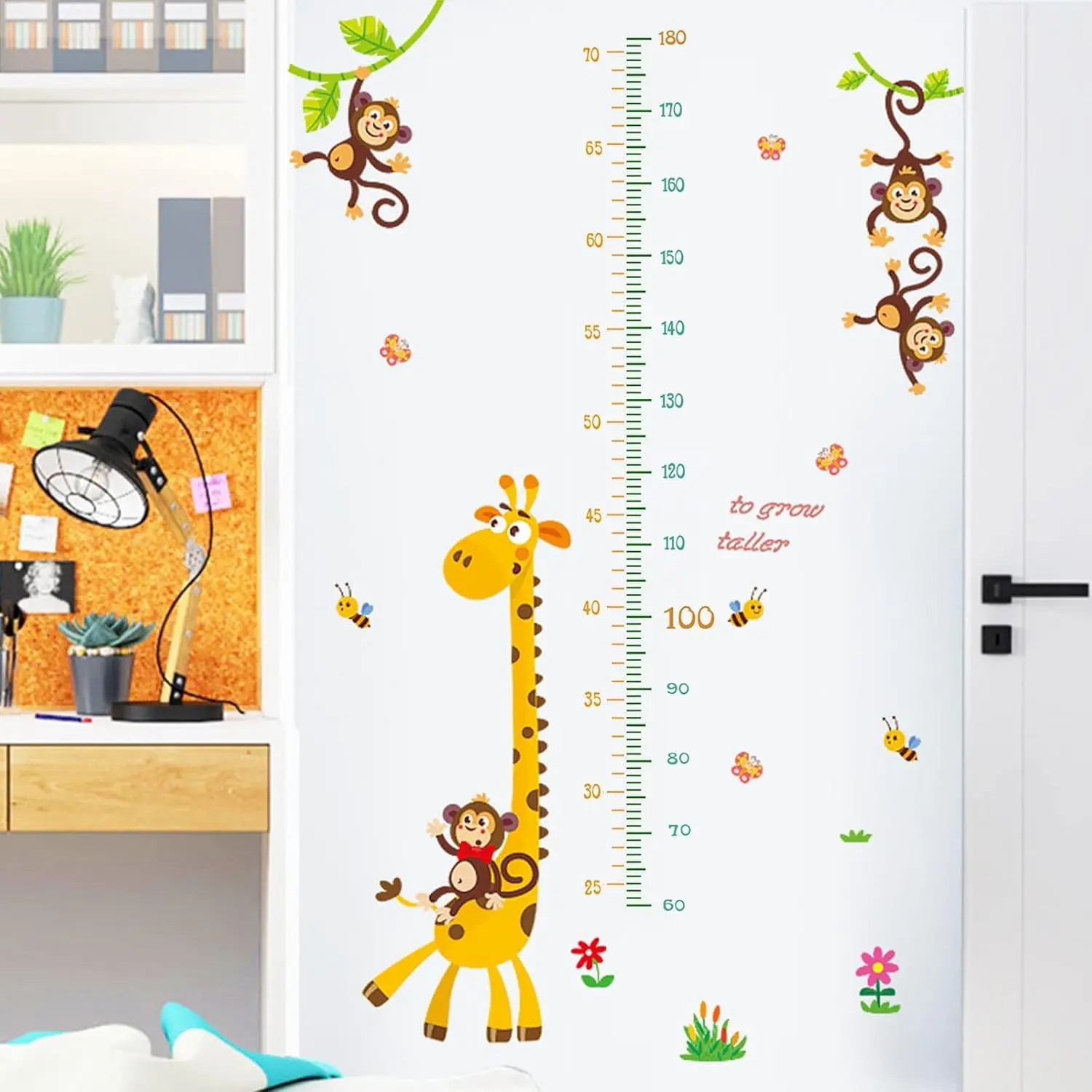 Cute Cartoon Giraffe Animal Motifs Peel and Stick Height Measurement Growth Chart Wall Sticker - Long Lasting Fairy-Themed Kids' Room Wall Decor, Window Glass-Friendly Home Supplies Height Ruler