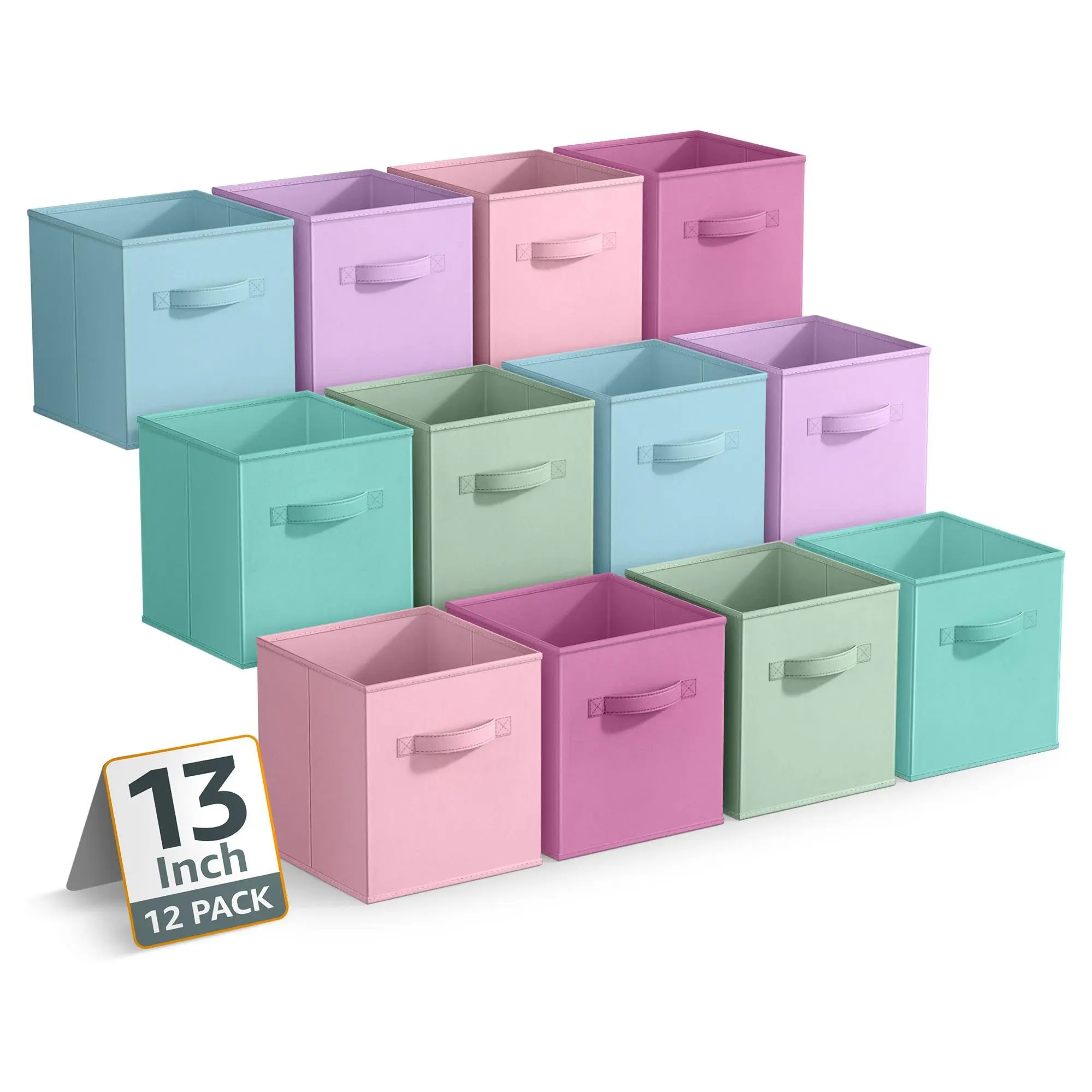 Sorbus Large 13" Storage Bins with Handles, 12Pk Pastel Set 2
